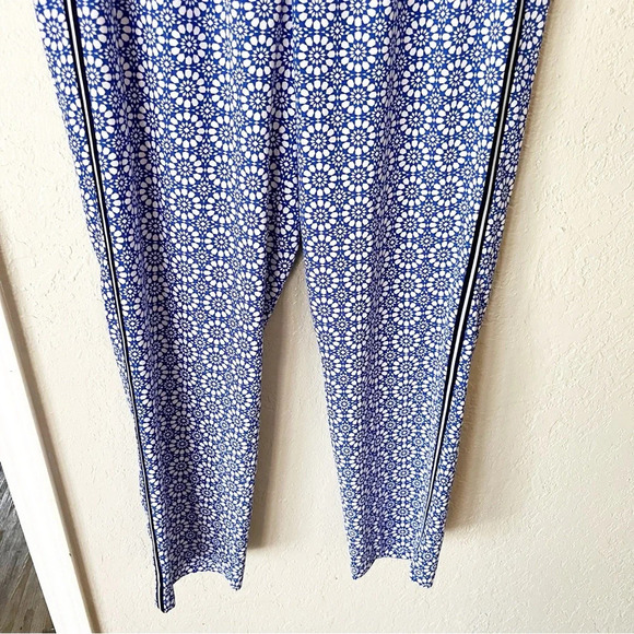 Talbots Pants Women's Medium Mykonos Blue Mosaic Tile Print Jersey Stripe Resort - Picture 4 of 5